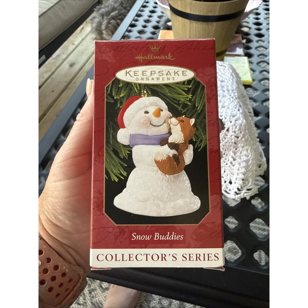 Hallmark Keepsake Snow Buddies 1999 Snowman & Fox Ornament with Box #2 in Series